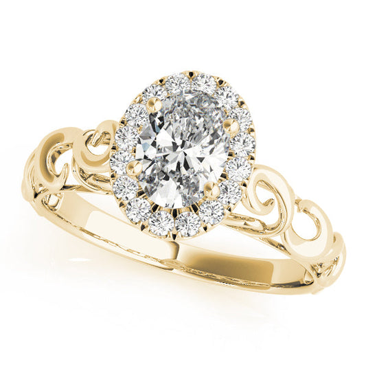 14K Yellow Gold Oval Brilliant Diamond Halo Engagement Ring With Scalloped Shank (1.10ctw) 