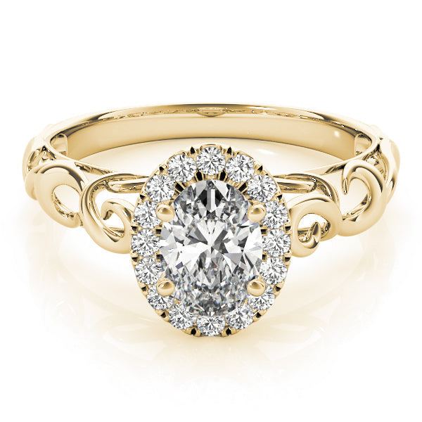 14K Yellow Gold Oval Brilliant Diamond Halo Engagement Ring With Scalloped Shank (1.10ctw) 