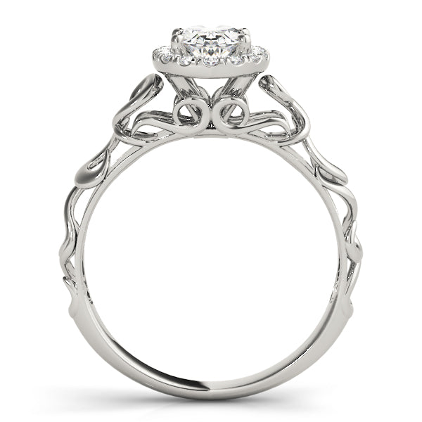 14K White Gold Oval Brilliant Diamond Halo Engagement Ring With Scalloped Shank (1.10ctw) 