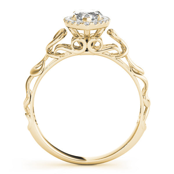 14K Yellow Gold Marquise Diamond Halo Engagement Ring With Scalloped Shank (1.15ctw) 