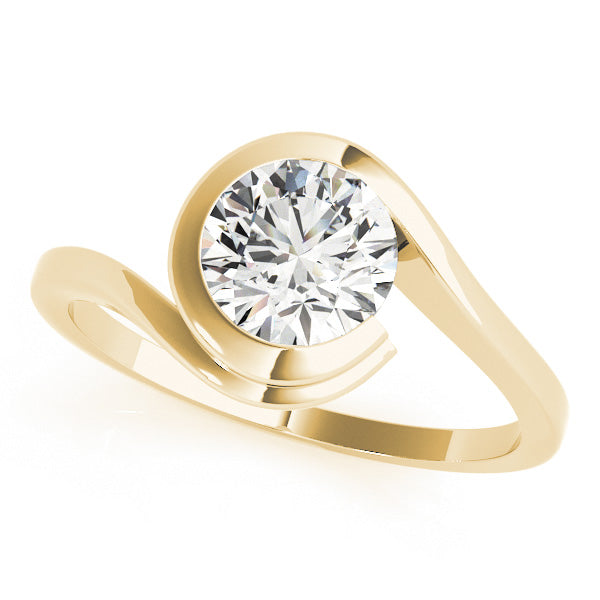 14K Yellow Gold Round Brilliant Swirled Semi-Bezel Diamond Engagement Ring (1ct) 