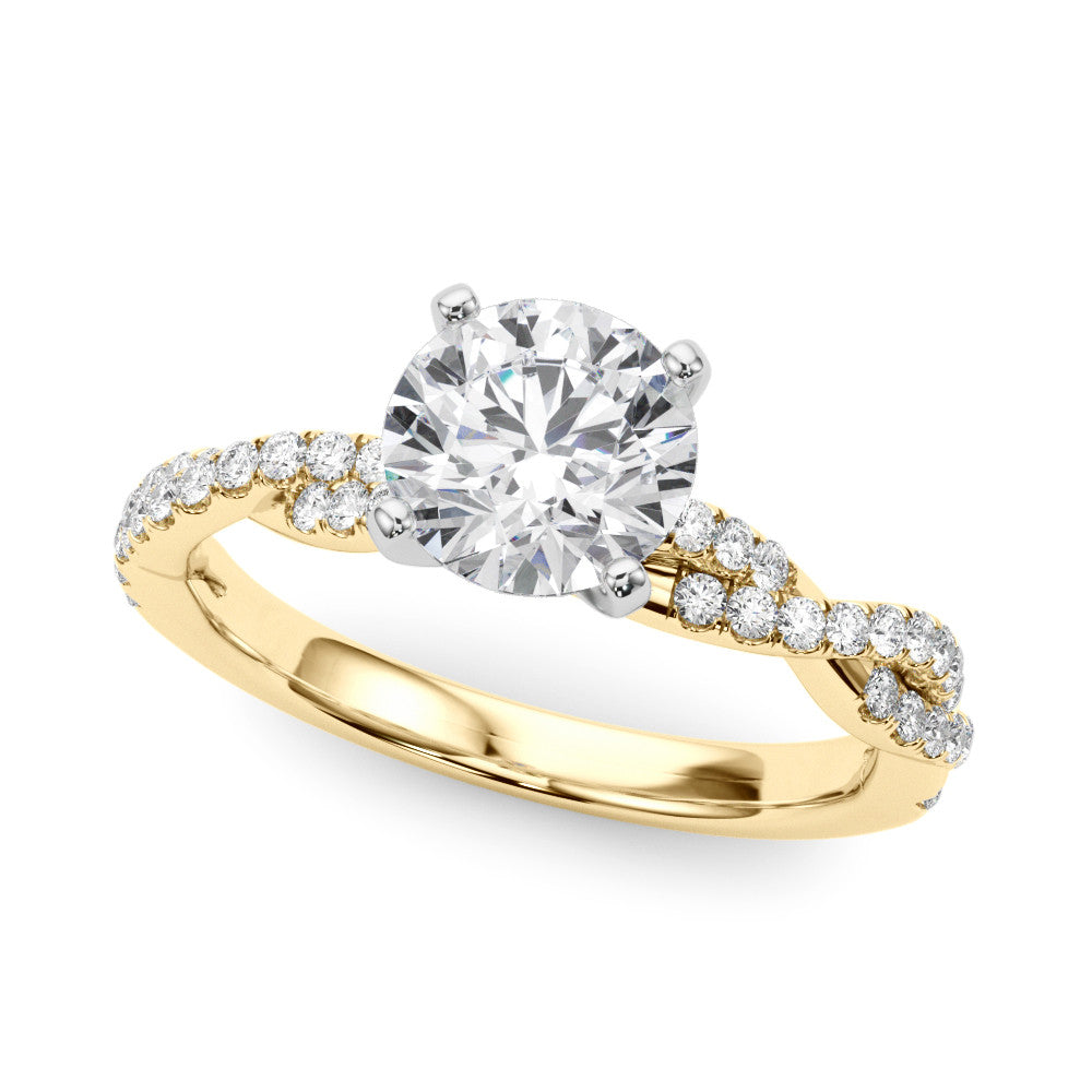 14K Yellow Gold Lab-Grown Round Brilliant Diamond Pave Twisted Shank Engagement Ring - Options Available