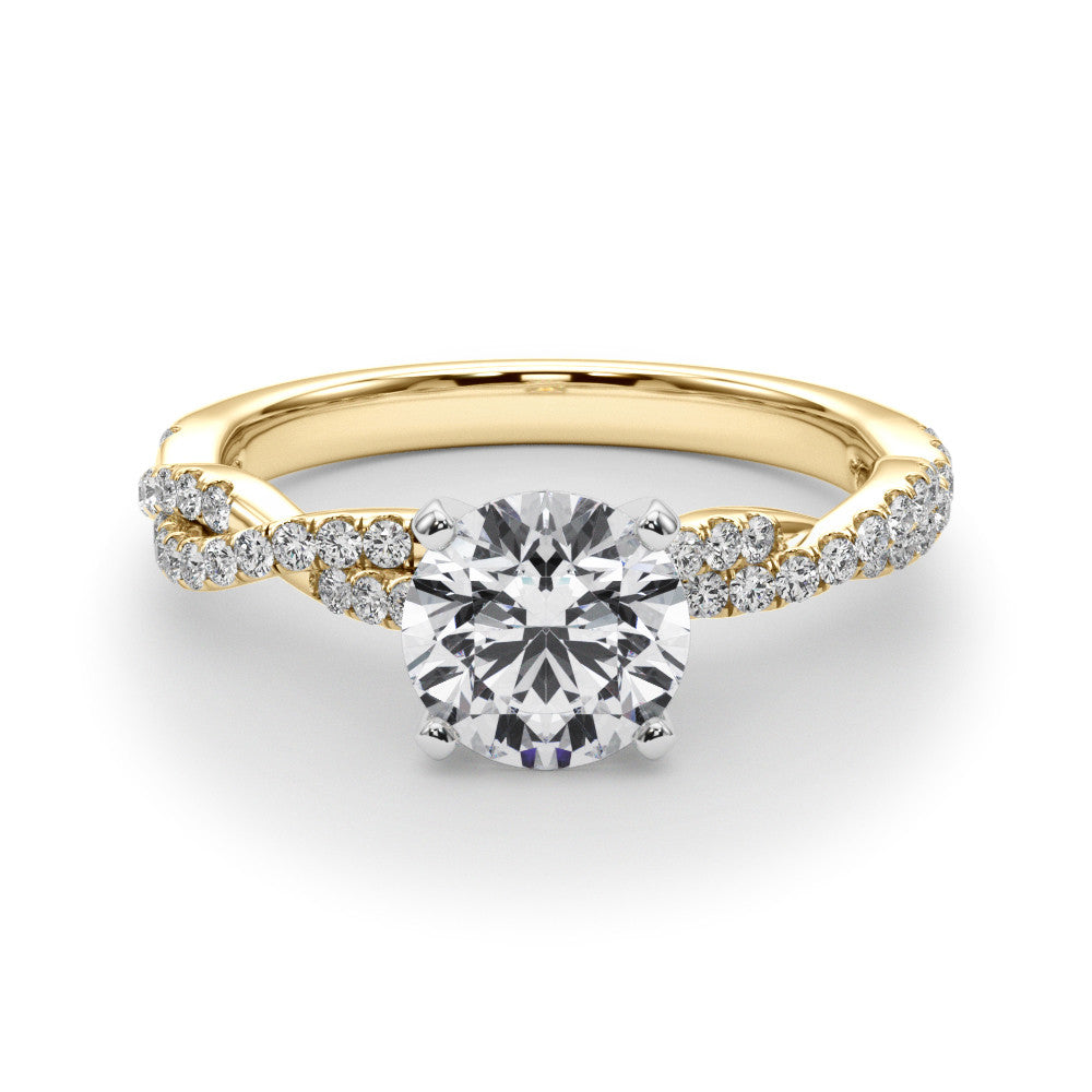 14K Yellow Gold Lab-Grown Round Brilliant Diamond Pave Twisted Shank Engagement Ring - Options Available