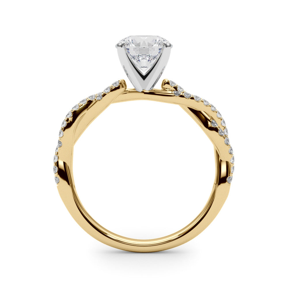 14K Yellow Gold Lab-Grown Round Brilliant Diamond Pave Twisted Shank Engagement Ring - Options Available