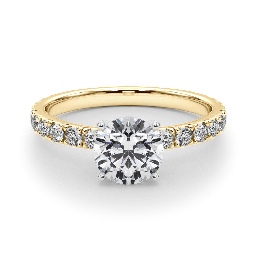 14K Yellow Gold Round Brilliant Diamond Engagement Ring With French Pave Accent Diamonds (1.34ctw) 