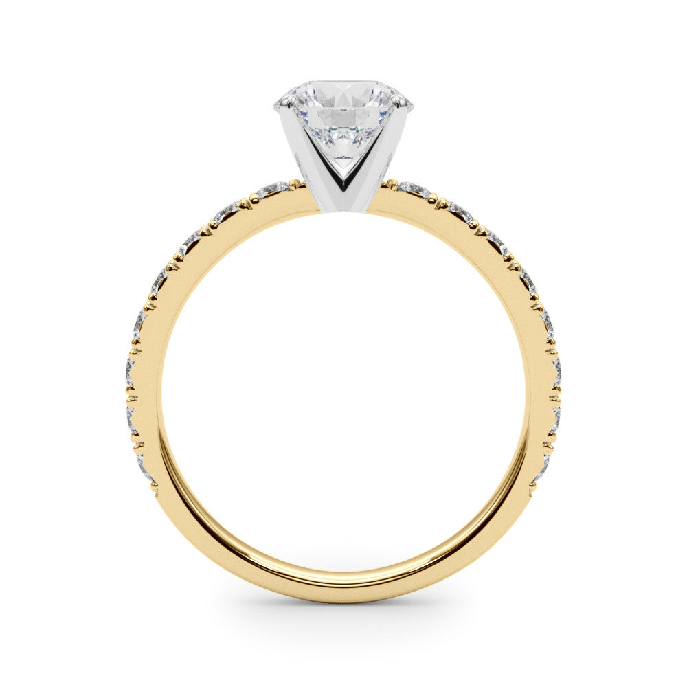 14K Yellow Gold Round Brilliant Diamond Engagement Ring With French Pave Accent Diamonds (1.34ctw) 