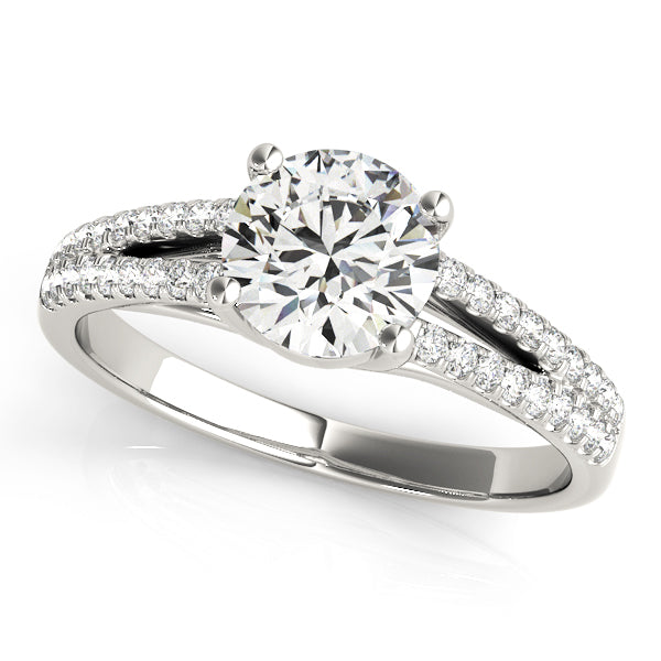 14K White Gold Round Brilliant Diamond Split Shank Pave Accented Engagement Ring (1.15ctw)