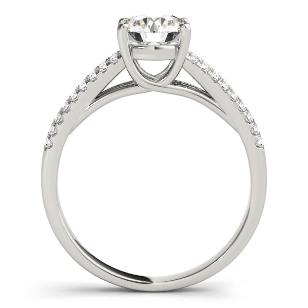 14K White Gold Round Brilliant Diamond Split Shank Pave Accented Engagement Ring (1.15ctw)