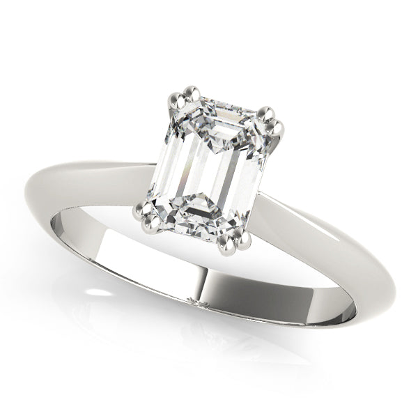 14K White Gold Emerald Cut Double Prong Knife Edge Solitaire Engagement Ring (1ct)