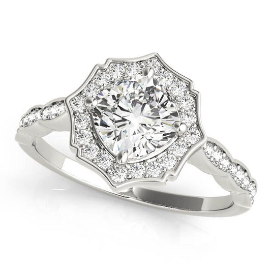 14K White Gold Round Brilliant Diamond Scalloped Halo Engagement Ring (1.25ctw)