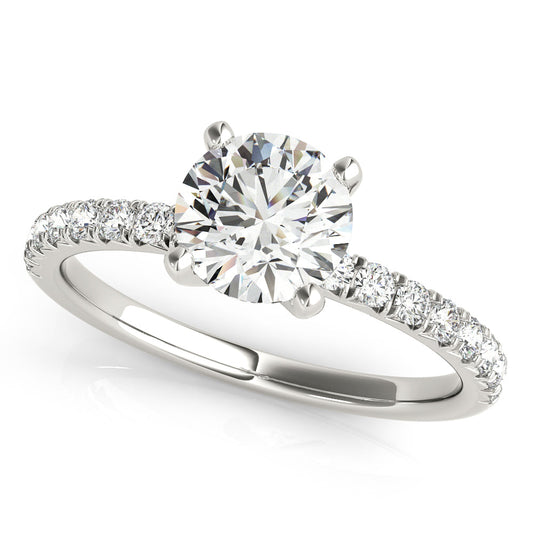 14K White Gold Round Brilliant Diamond Engagement Ring With Pave Shank (1.25ctw)