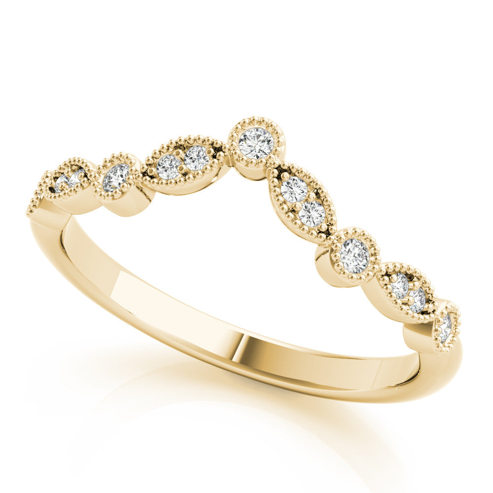 14K Yellow Gold Round Brilliant Diamond Scalloped Curved Wedding Ring (.15ctw) 