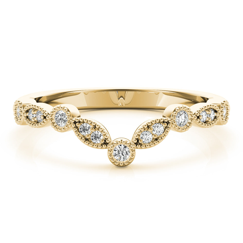 14K Yellow Gold Round Brilliant Diamond Scalloped Curved Wedding Ring (.15ctw) 