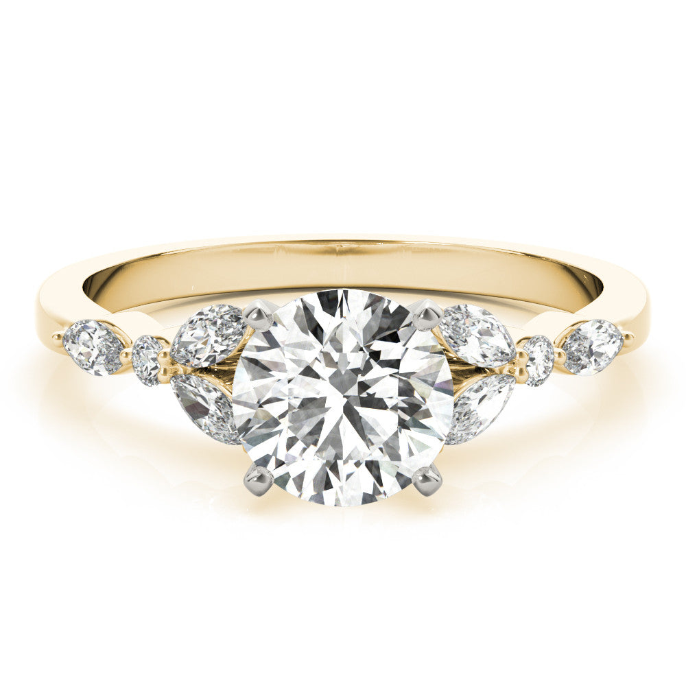 14K Yellow Lab-Grown Round Brilliant Diamond Floral Inspired Engagement Ring - Options Available