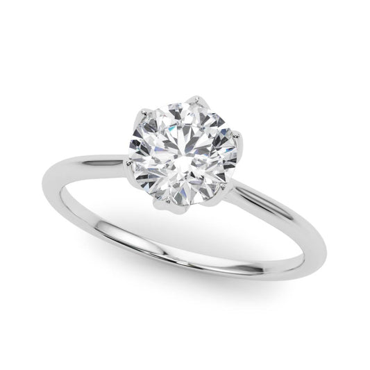 14K White Gold Round Brilliant Diamond Tulip Head 6 Prong Solitaire Engagement Ring (1ct) 