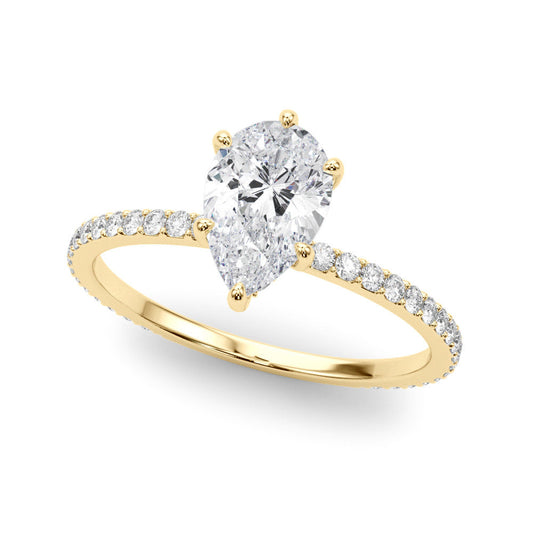 14K Yellow Gold Lab-Grown Pear Shape Diamond Hidden Halo Engagement Ring - Options Available