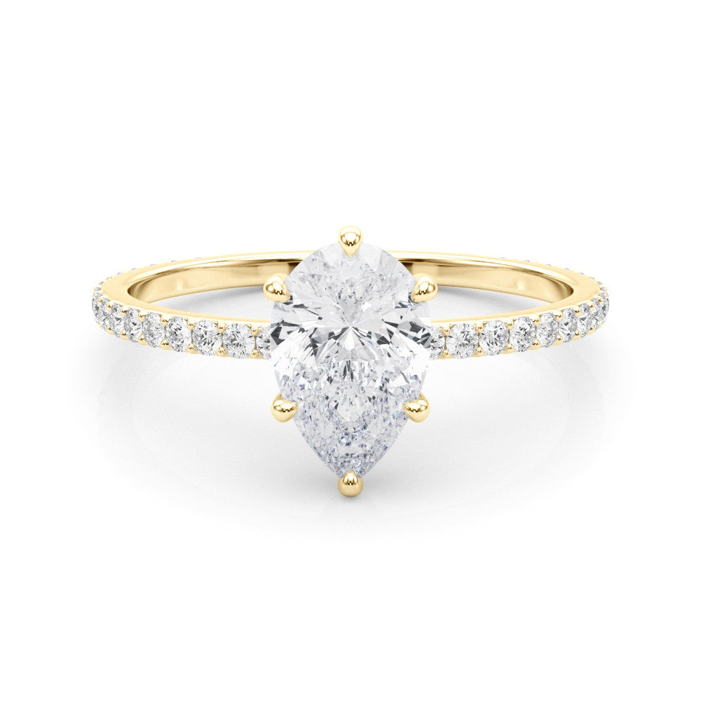 14K Yellow Gold Lab-Grown Pear Shape Diamond Hidden Halo Engagement Ring - Options Available