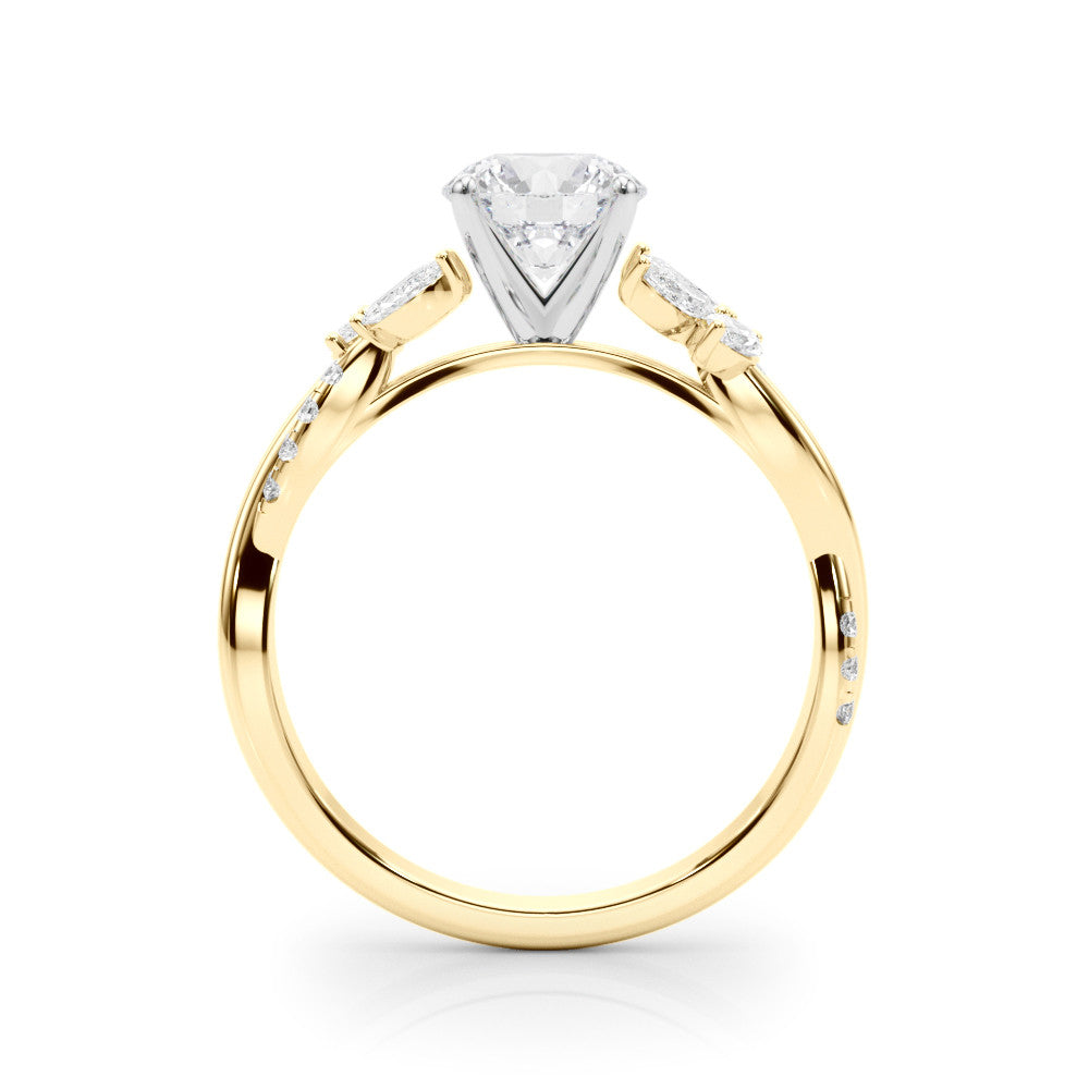 14K Yellow Gold Lab-Grown Round Brilliant Diamond Floral Inspired Marquise Accented Engagement Ring - Options Available