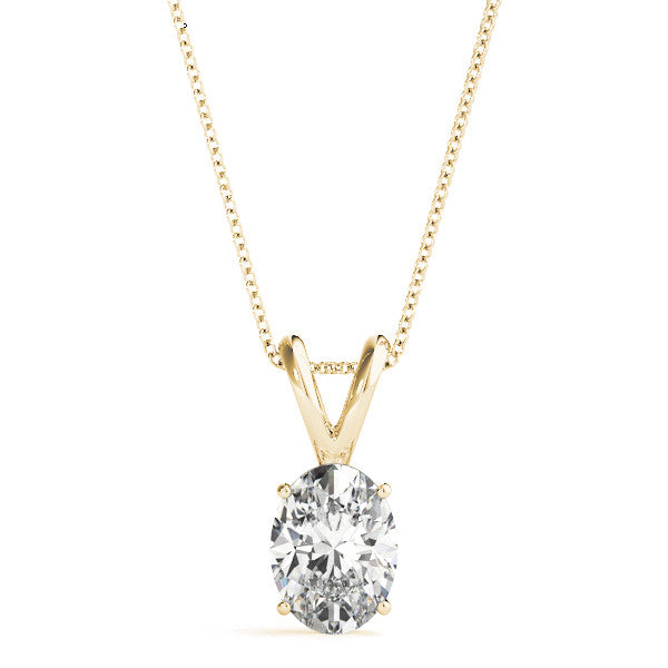 14K Yellow Gold Oval Diamond Solitaire Pendant (1ct)