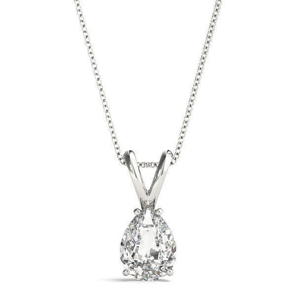 14K White Gold Pear Shape Diamond Solitaire Pendant (1ct)