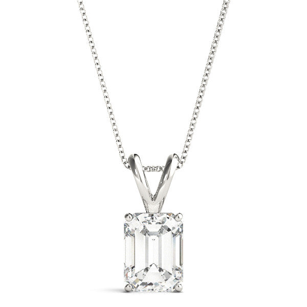 14K White Gold Emerald Cut Diamond Solitaire Pendant (1ct)