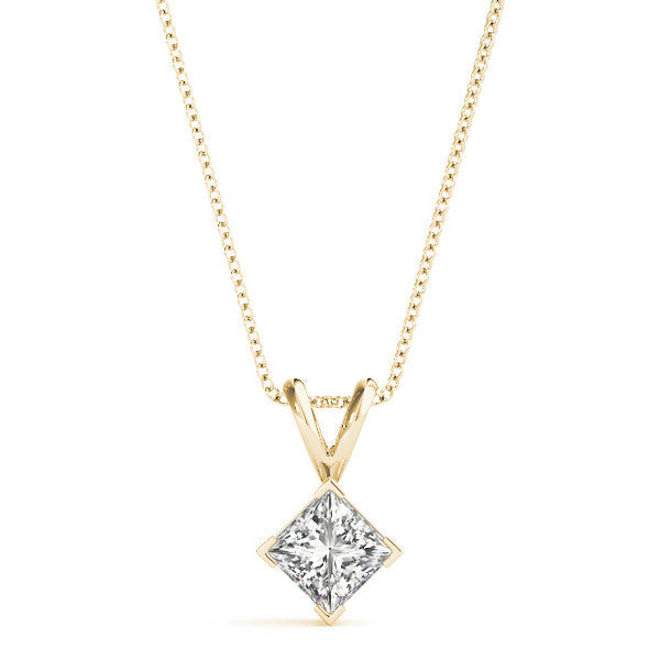 14K Yellow Gold Princess Cut Diamond Solitaire Pendant (1ct)