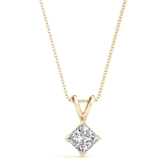 14K Yellow Gold Princess Cut Diamond Solitaire Pendant (1ct)