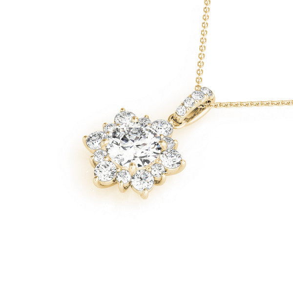 14K Yellow Gold Round Brilliant Lab-Grown Diamond Floral Halo Pendant (1ctw)