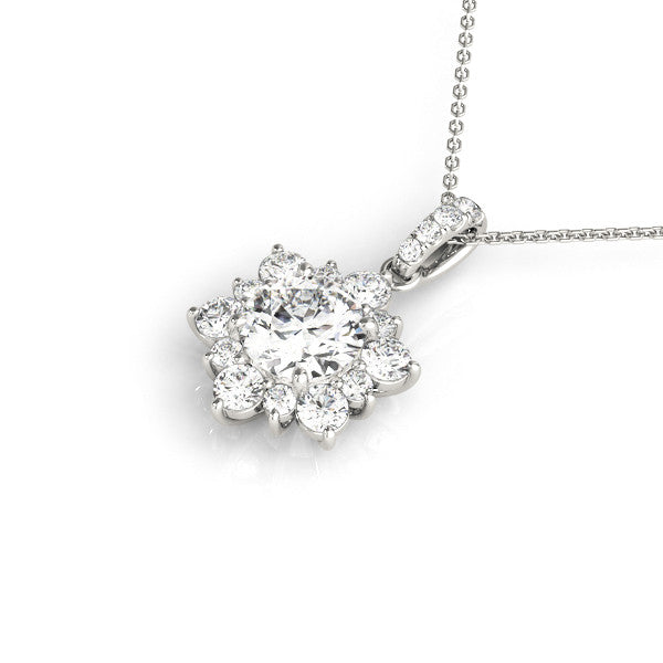 14K White Gold Round Brilliant Lab-Grown Diamond Floral Halo Pendant (1ctw)