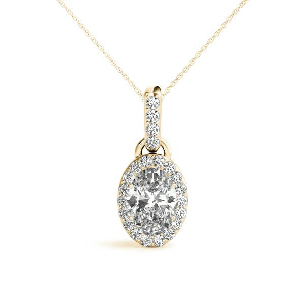 14K Yellow Gold Oval Lab-Grown Diamond Halo Pendant (.55ctw)