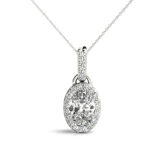 14K White Gold Oval Lab-Grown Diamond Halo Pendant (.55ctw)