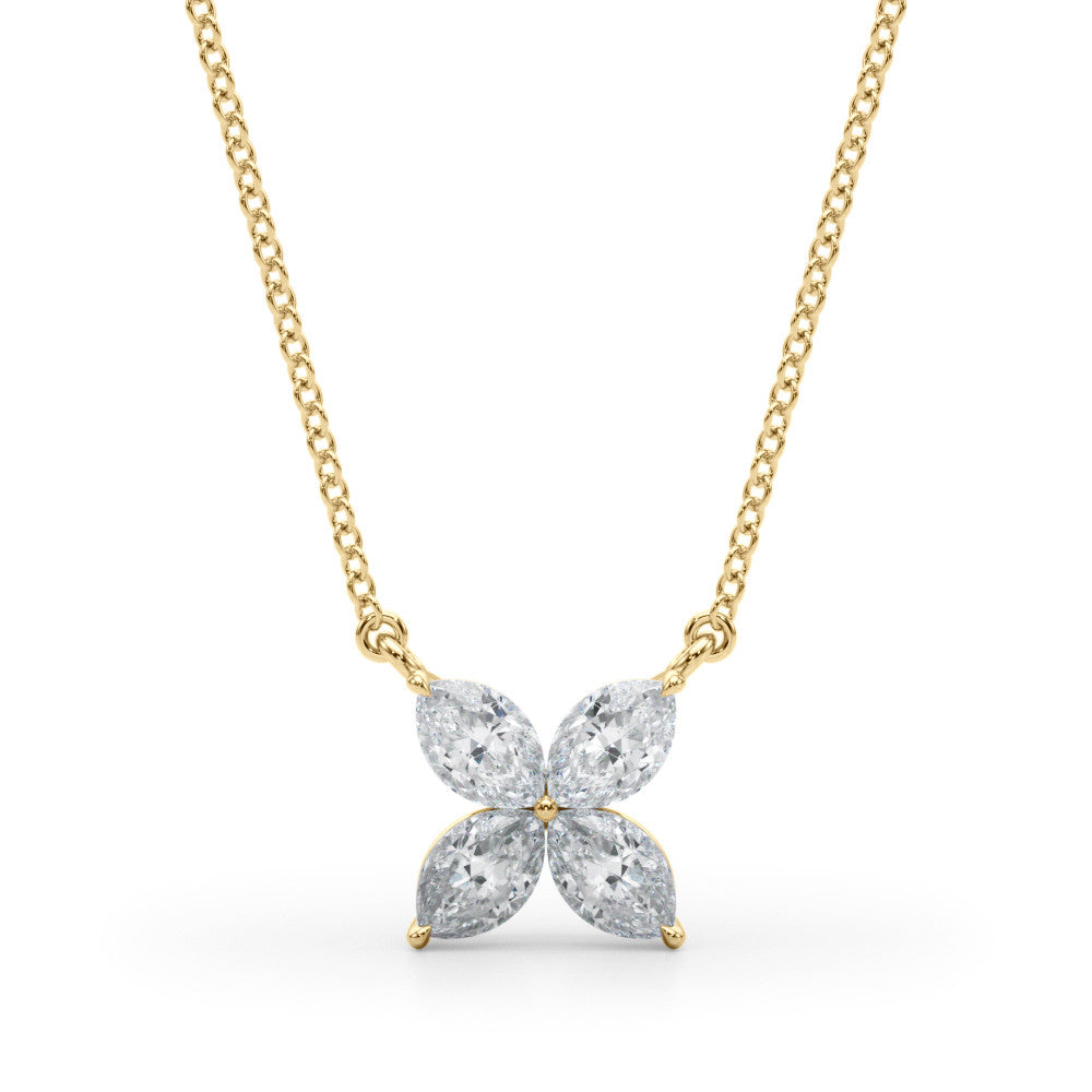 14K Yellow Gold Marquise Lab-Grown Diamond Cluster Necklace (.30ctw)