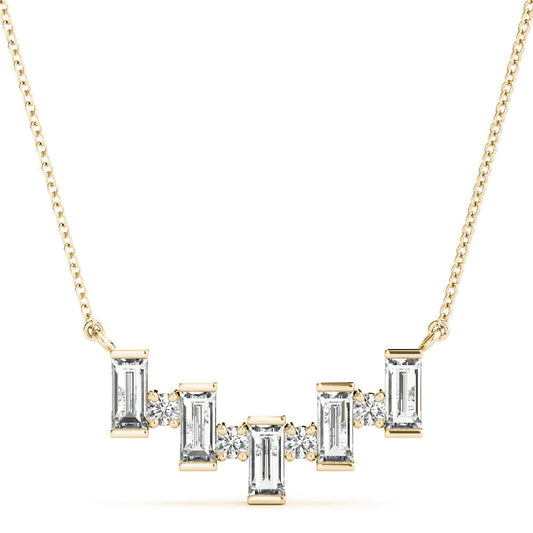 14K Yellow Gold Baguette And Round Lab-Grown Diamond Smile Necklace (.63ctw)