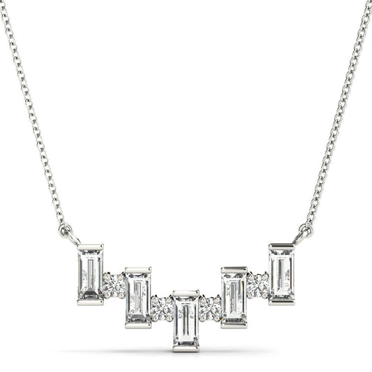 14K White Gold Baguette And Round Lab-Grown Diamond Smile Necklace (.63ctw)