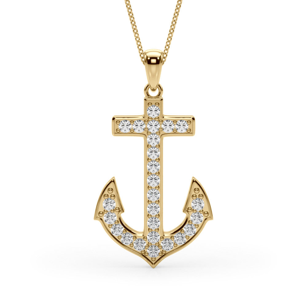 14K Yellow Gold Round Brilliant Lab-Grown Diamond Pave Anchor Pendant (.38ctw)