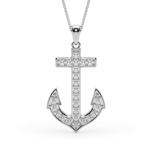 14K White Gold Round Brilliant Lab-Grown Diamond Pave Anchor Pendant (.38ctw)