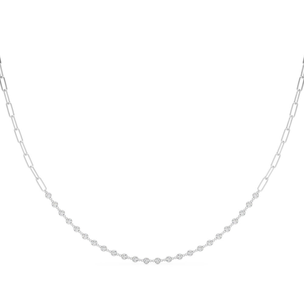 14K White Gold Lab-Grown Bezel Set Diamond And Paperclip Necklace (1.38ctw)