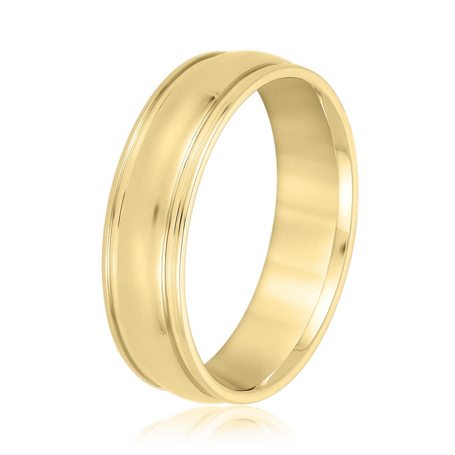 14K Yellow Gold Men's 6mm Domed Wedding Ring With Beveled Edge