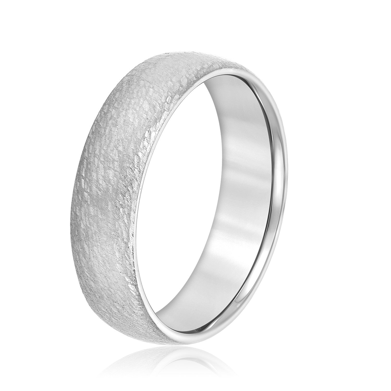 14K White Gold Men's 6MM Wedding Ring With Brushed Finish