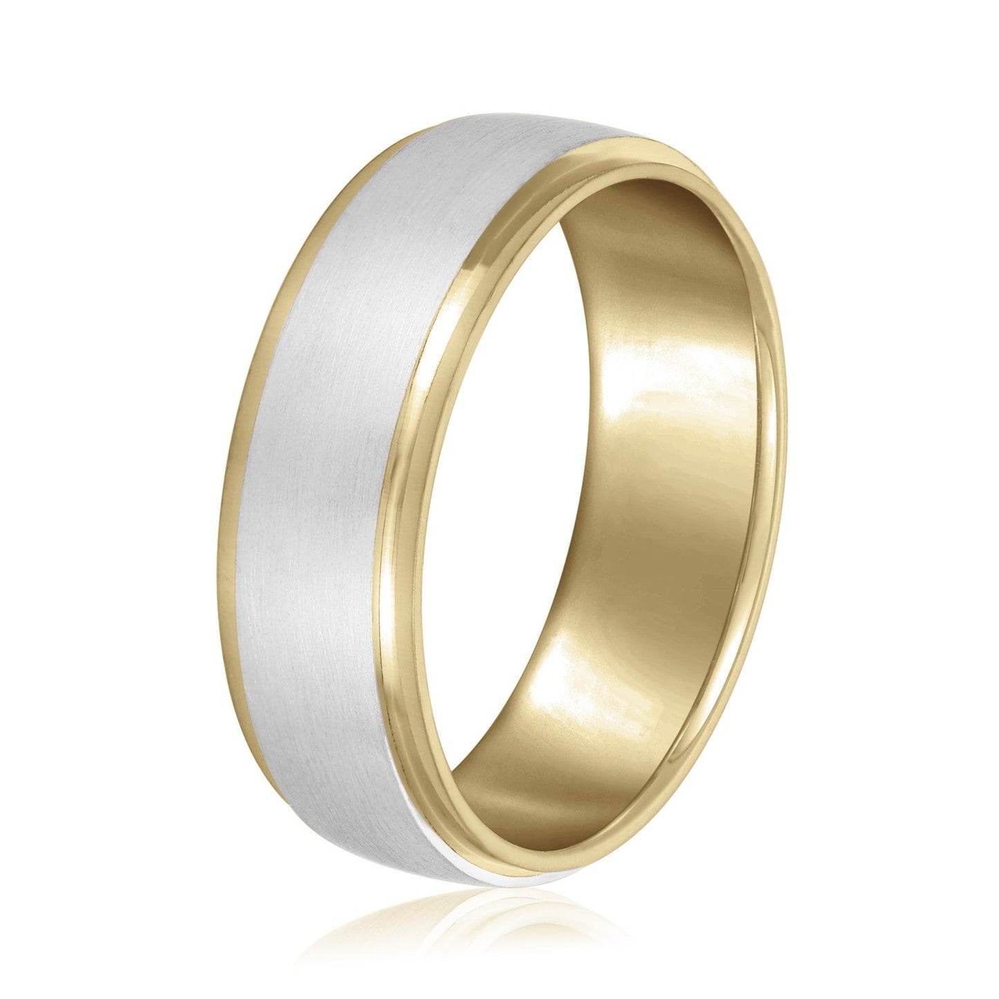 14K Yellow And White Gold Men's 6MM Beveled Wedding Ring With Satin Finish 