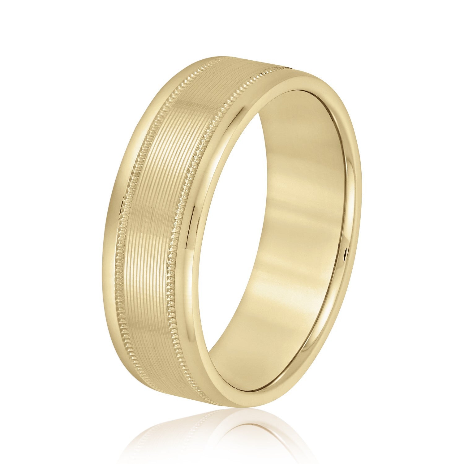 14K Yellow Gold Men's 6MM Ridged Wedding Ring With Milgrain Accents 