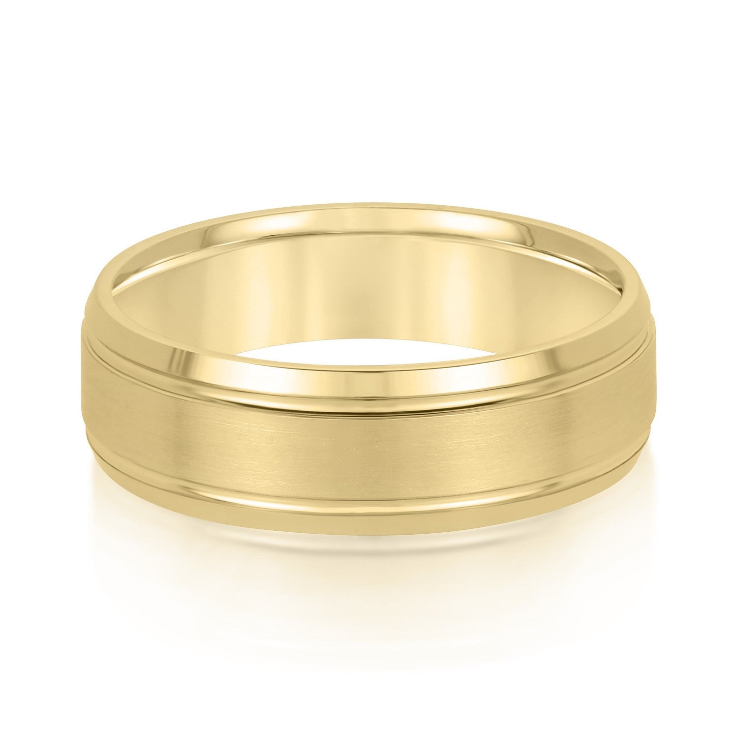 14K Yellow Gold Men's 6MM Wedding Ring With Beveled Edge And Satin Finish 