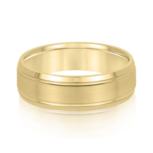 14K Yellow Gold Men's 6MM Wedding Ring With Beveled Edge And Satin Finish 