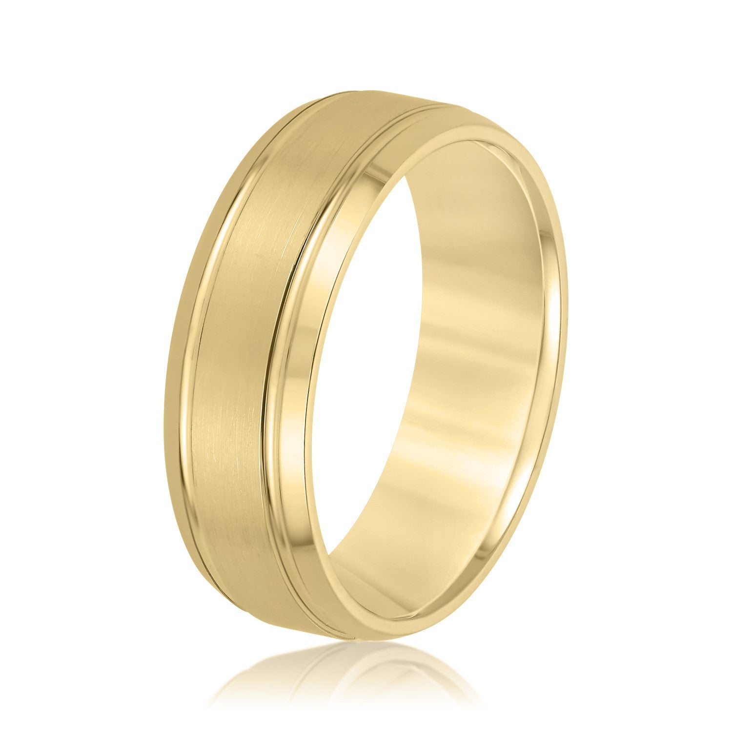 14K Yellow Gold Men's 6MM Wedding Ring With Beveled Edge And Satin Finish 