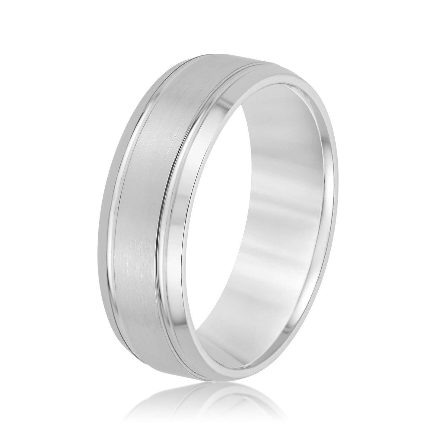 14K White Gold Men's 6MM Wedding Ring With Beveled Edge And Satin Finish