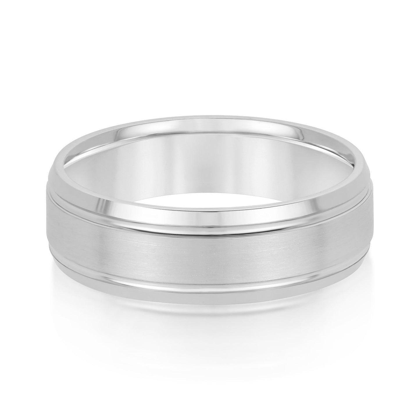 14K White Gold Men's 6MM Wedding Ring With Beveled Edge And Satin Finish