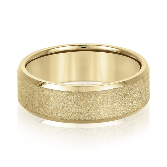 14K Yellow Gold Men's 6MM Sandblasted Wedding Ring With High Polish Edges