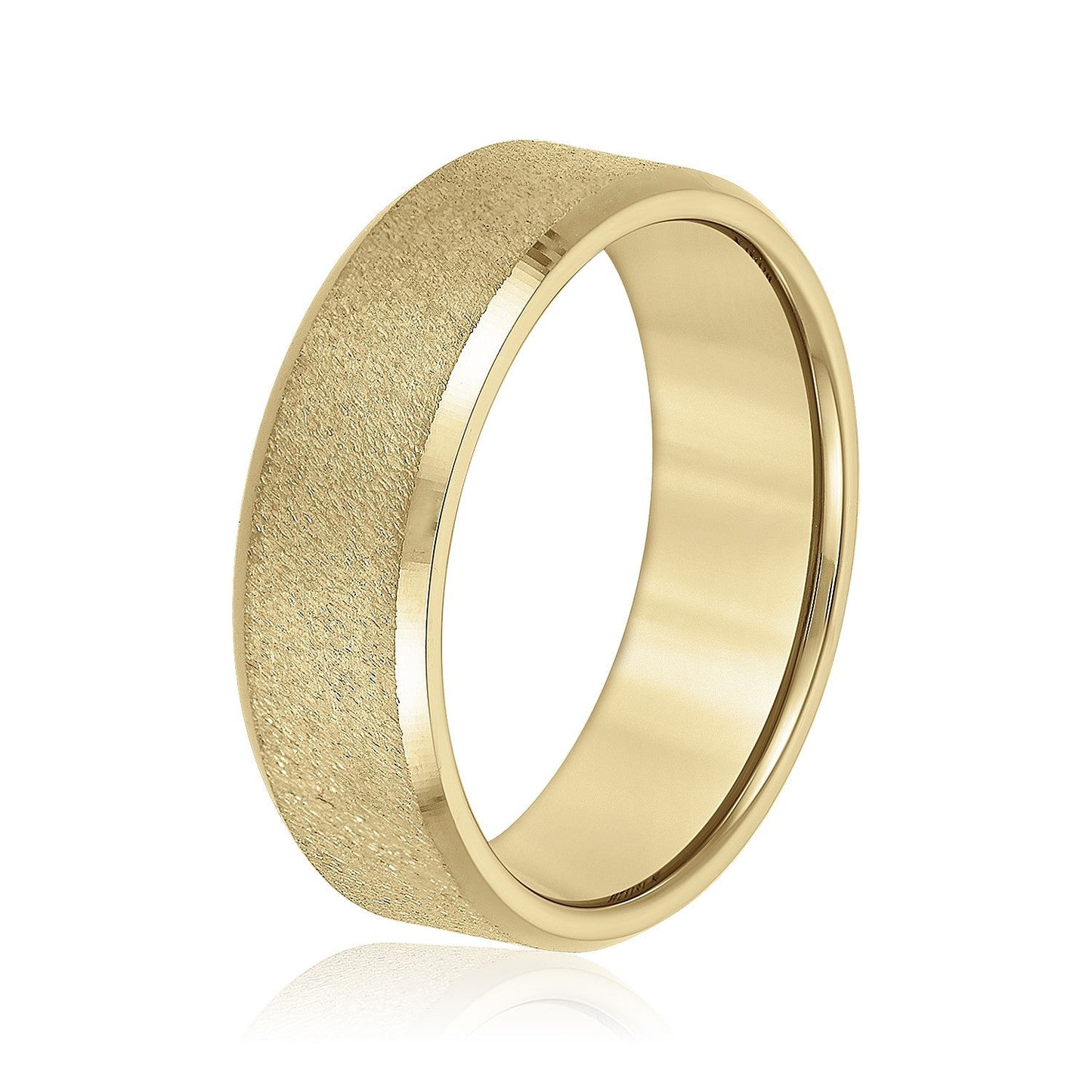 14K Yellow Gold Men's 6MM Sandblasted Wedding Ring With High Polish Edges