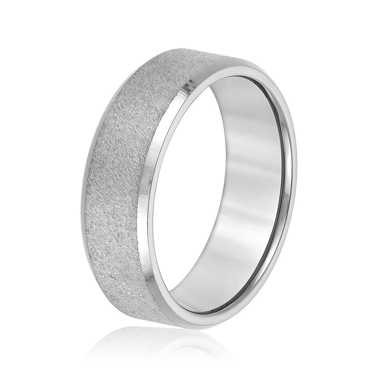 14K White Gold Men's 6MM Sandblasted Wedding Ring With High Polish Edges