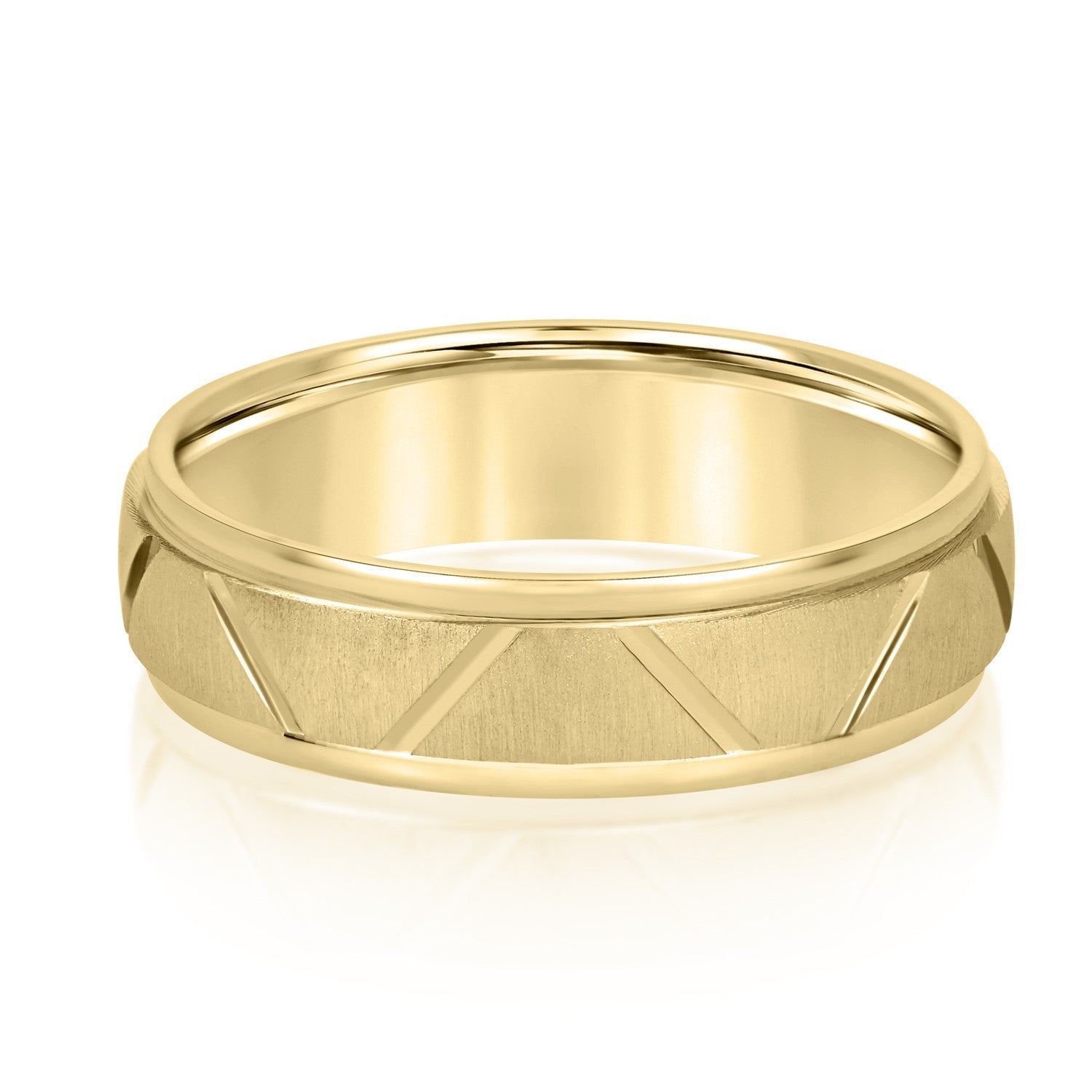 14K Yellow Gold 6MM Men's Brushed And Engraved Wedding Ring 